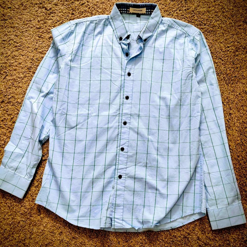 Classic Light Blue Grid Pattern Shirt